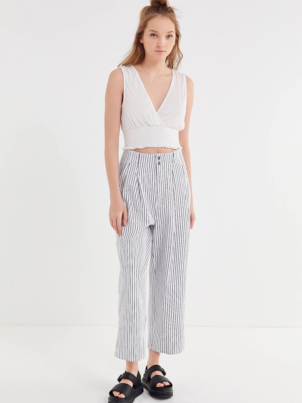 Urban Outfitters White and Blue Striped Wide-Leg Pants